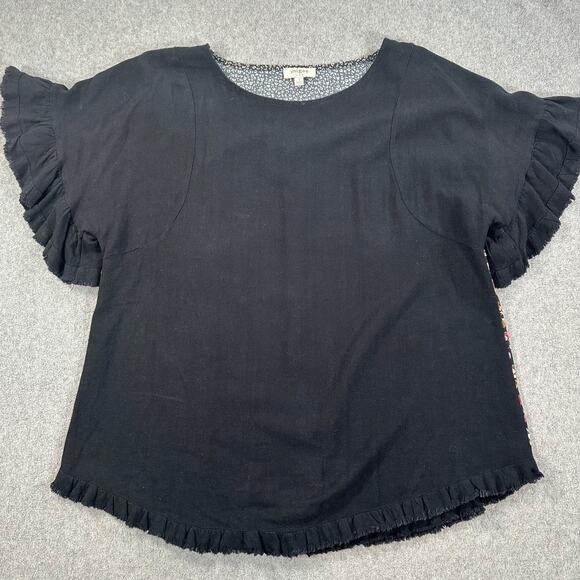 Umgee Tops - Umgee Women's Small Ruffle Sleeve Oversized Mixed Print Blouse Black Floral